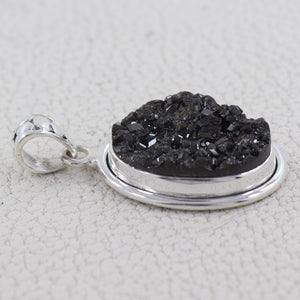 925 Silver Raw Black Garnet Pendant