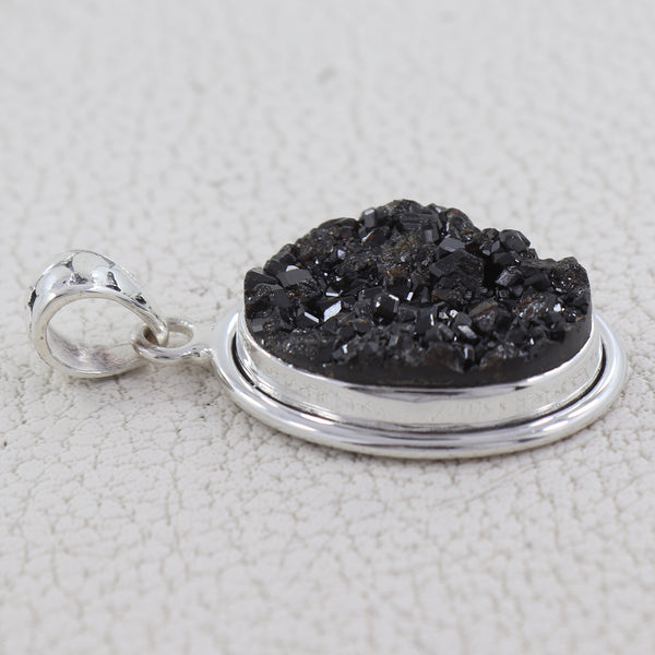 925 Silver Raw Black Garnet Pendant
