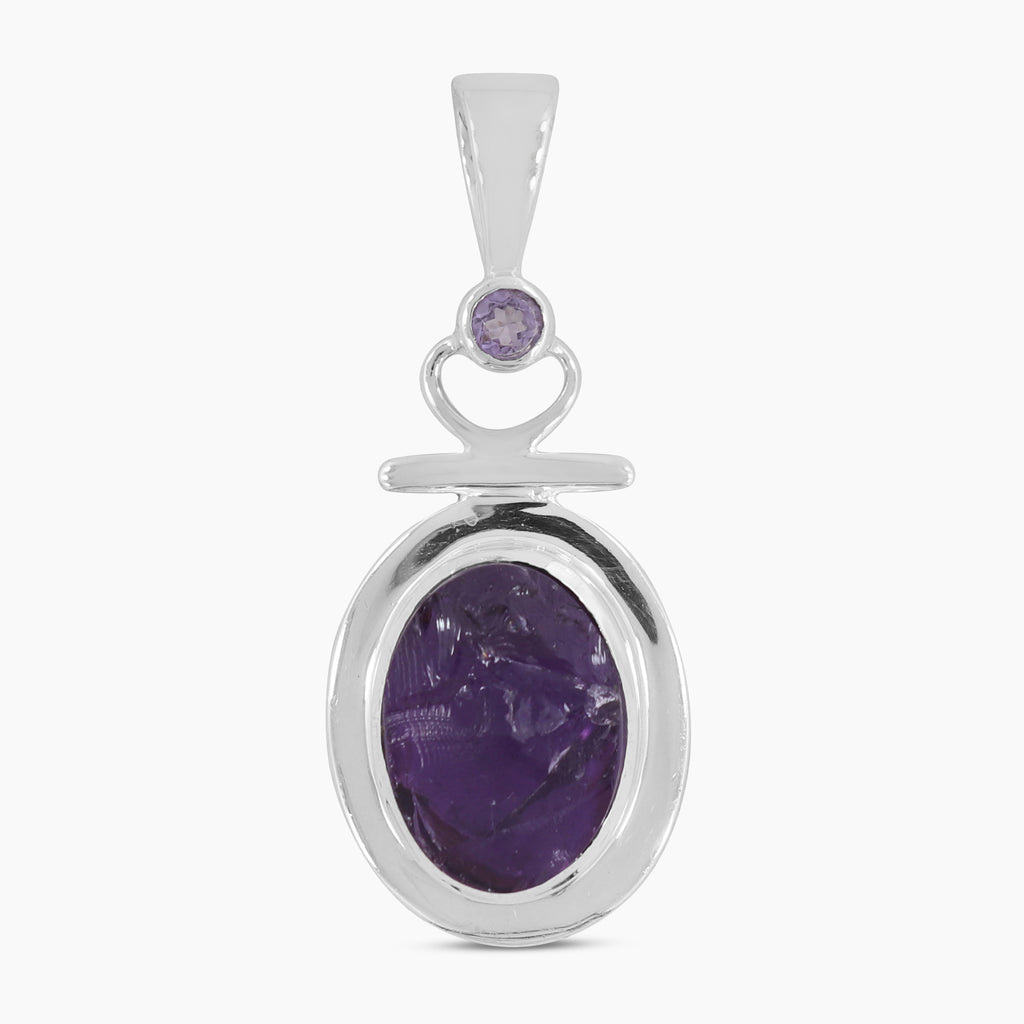 925 Sterling Silver Raw Amethyst Pendants