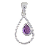 Pear Shape Amethyst Silver Designer Pendant