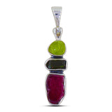 Garnet Gemstone With Multi Color Silver Pendant