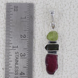 Garnet Gemstone With Multi Color Silver Pendant