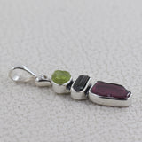 Garnet Gemstone With Multi Color Silver Pendant