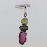 Garnet Gemstone With Multi Color Silver Pendant