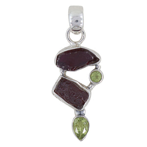 925 Sterling Silver Raw Garnet Pendant