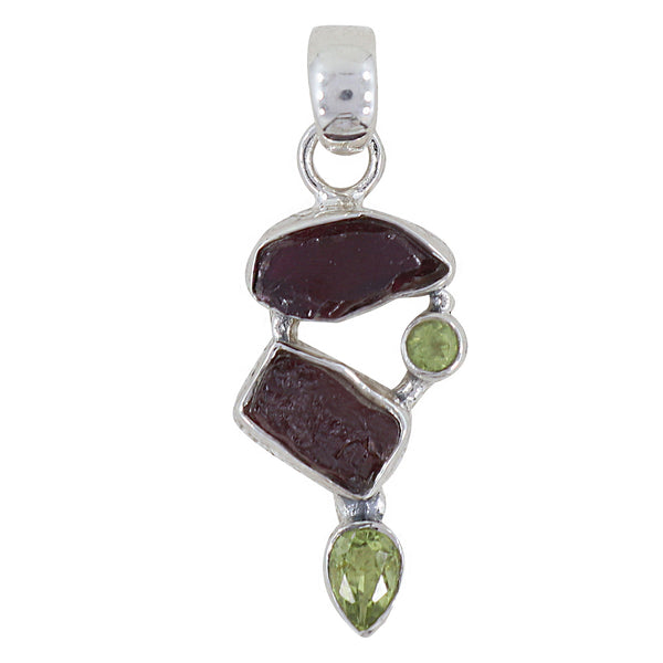 925 Sterling Silver Raw Garnet Pendant