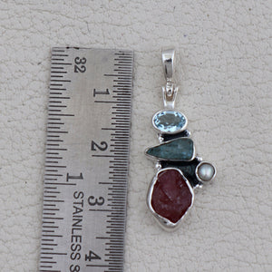 925 Silver Ruby With Multitone Pendants
