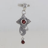 Flower Shape Garnet Round Gemstone Silver Pendant