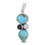 Blue Turquoise & Smoky Quartz Silver Pendant