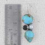 Blue Turquoise & Smoky Quartz Silver Pendant