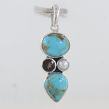 Blue Turquoise & Smoky Quartz Silver Pendant