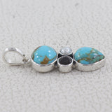 Blue Turquoise & Smoky Quartz Silver Pendant