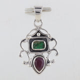 Emerald With Ruby Silver Women Pendant