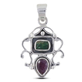 Emerald With Ruby Silver Women Pendant