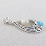 Mexican Turquoise With Pearl Sterling Silver Drop Pendant