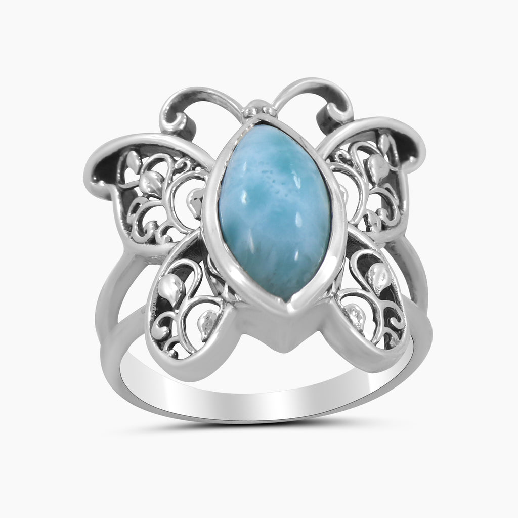 Natural Larimar  Silver Ring