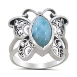 Natural Larimar  Silver Ring