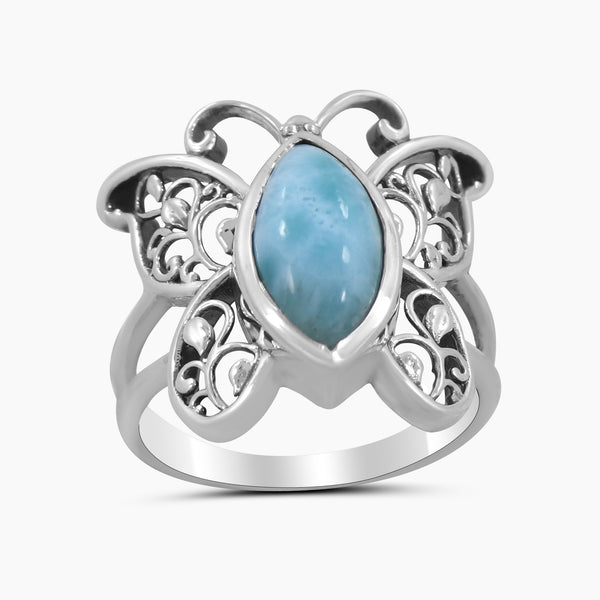 Natural Larimar  Silver Ring
