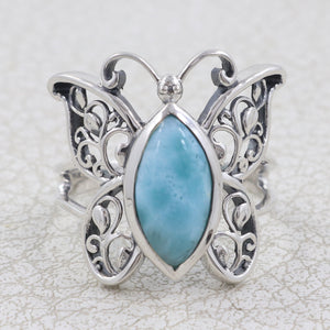 Natural Larimar  Silver Ring