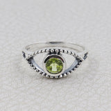 925 Sterling Silver with Natural Garnet Evil Eye Ring