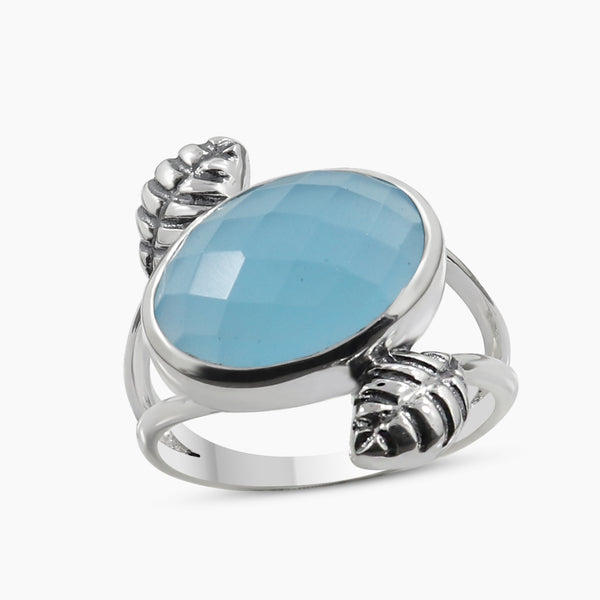Natural Blue Chalcedony 925 Sterling Silver Ring